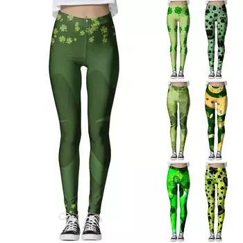 Женская повседневная уличная одежда St. Облегающие эластичные брюки для йоги с принтом в честь Дня Святого Патрика, укороченные брюки L армия зеленый