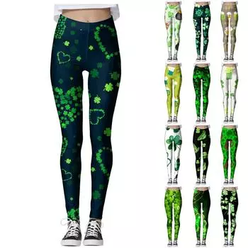 Женская повседневная уличная одежда St. Облегающие эластичные брюки для йоги с принтом в честь Дня Святого Патрика, укороченные брюки L армия зеленый