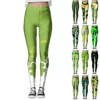Женская повседневная уличная одежда St. Облегающие эластичные брюки для йоги с принтом в честь Дня Святого Патрика, укороченные брюки L армия зеленый