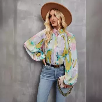 Женская повседневная универсальная свободная рубашка с длинным рукавом и верхом S