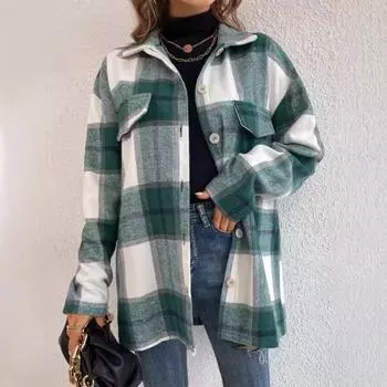 Женская повседневная винтажная клетчатая рубашка-топ S светло-зеленый