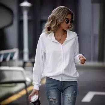 Женская повседневная вязаная куртка осень/зима — однотонная, с длинным рукавом, свободный крой, универсальная застежка-молния. красный/оранжевый