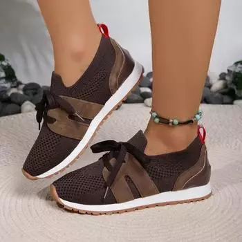 Женская повседневная вулканизированная обувь 2025 года, новый стиль, сетчатая дышащая модная обувь с перекрестной шнуровкой, прогулочная обувь для активного отдыха, спортивная обувь без застежек 36 чёрный