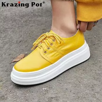 Женская повседневная вулканизированная обувь из натуральной кожи с толстой подошвой 34 чёрный