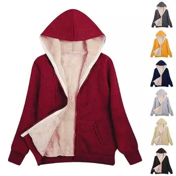 Женская повседневная зимняя теплая толстовка на молнии с капюшоном, куртка, пальто L чёрный