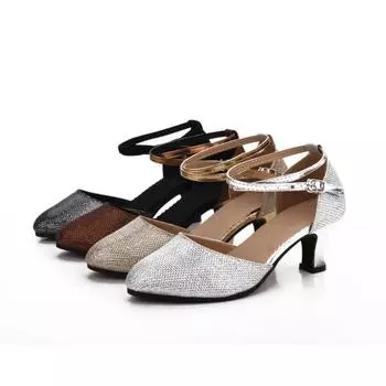 Женские и женские латинские танцевальные туфли для танго, бальных танцев, вальса, для вечеринок, на среднем каблуке 5,5 см 34 чёрный