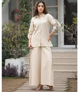 Женская праздничная одежда из хлопка Flex рубашка брюки комплект праздничная одежда Bollywood Kurta Palazzo комплект платье M бежевый