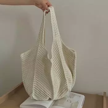 Женская праздничная повседневная пляжная сумка, сумка-тоут с вязаной ручкой One Size бежевый