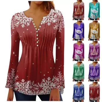 Женская праздничная туника с рукавом-колокольчиком и пуговицами, воротник с пуговицами и длинными рукавами, тонкий топ с принтом, этнический топ, летняя футболка M синий