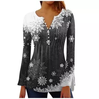 Женская праздничная туника с рукавом-колокольчиком и пуговицами, воротник с пуговицами и длинными рукавами, тонкий топ с принтом, этнический топ, летняя футболка XL красный