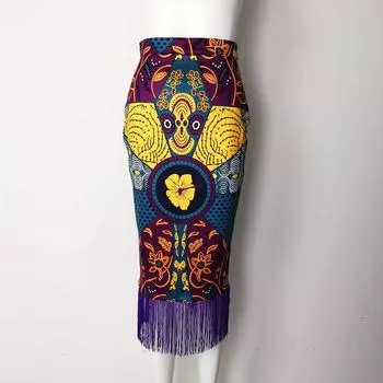 Женская праздничная юбка с завышенной талией и принтом, с кисточками и кисточками S
