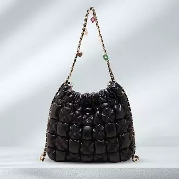 Женская пригородная сумка, однотонная стеганая сумка-саквояж из искусственной кожи, универсальная стильная повседневная сумка на шнурке коричневый