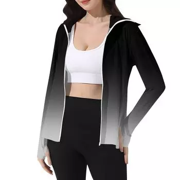 Женская принтованная куртка от солнца с капюшоном, из ледяного шелка, легкая, с длинным рукавом M чёрный