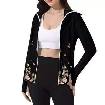 Женская принтованная куртка от солнца с капюшоном, из ледяного шелка, легкая, с длинным рукавом L чёрный