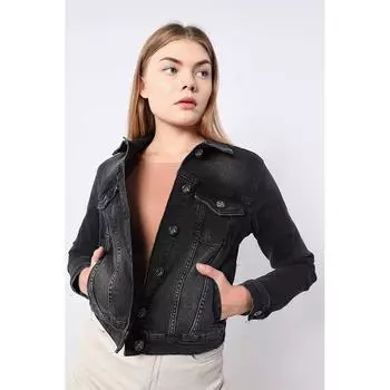 Женская приталенная джинсовая куртка антрацитового цвета