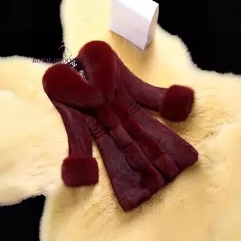 Женская приталенная куртка из искусственного меха с воротником из искусственного меха лисы - коллекция осень/зима 2024 года, средняя длина, доступны большие размеры XS кларет