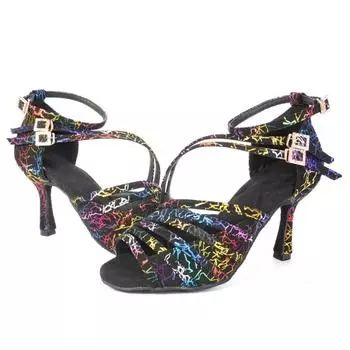 Женская профессиональная танцевальная обувь, обувь для бальных танцев, обувь для латинских танцев, на каблуке 9 см 34 разноцветный