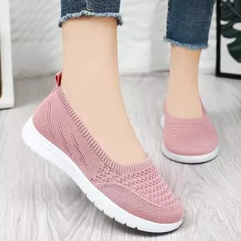 Женская прогулочная обувь без шнуровки Легкие дышащие повседневные кроссовки Мокасины Мягкая сетчатая обувь Тренировочные вязаные лоферы Кроссовки для женщин 36