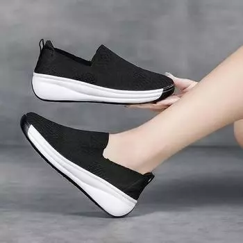 Женская прогулочная повседневная обувь на танкетке, дышащая летняя обувь без шнуровки для студентов и девочек, обувь для отдыха 36 белый
