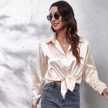 Женская простая блузка, весенний новый кардиган с V-образным вырезом, свободная рубашка с длинным рукавом и пуговицами S белый