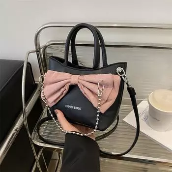 Женская простая фактура сумка через плечо женская модная сумка-ведро с бантом на цепочке весенняя сумка-ведро белый