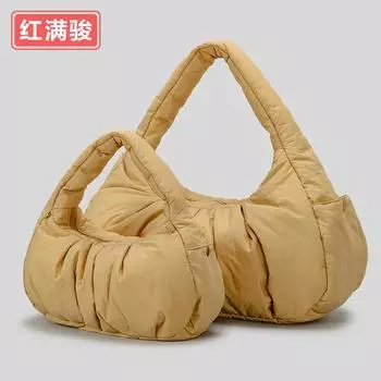 Женская простая легкая сумка через плечо в форме полумесяца из нейлона с зажимом из хлопка, сумка-подмышка в складку коричневый