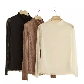 Женская простая облегающая футболка с дизайном полувысокого воротника, пуловер S