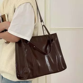 Женская простая ретро-сумка большой вместимости для поездок на работу, квадратная студенческая универсальная сумка-тоут, переносная сумка-мессенджер через плечо 36cm*10cm*25cm чёрный