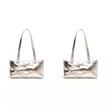 Женская простая сумка через плечо из искусственной кожи с бантом для путешествий на открытом воздухе (Серебряный)