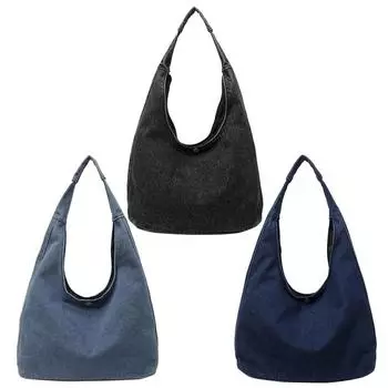 Женская простая сумка-хобо большой емкости из джинсовой ткани однотонного цвета для ежедневного использования Light Blue