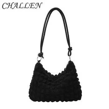 Женская простая темпераментная нежная плиссированная сумка подмышками женская весна-лето через плечо маленькая квадратная сумка чёрный