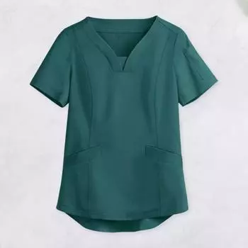 Женская простая униформа с v-образным вырезом и короткими рукавами, блузка с карманами, сплошной цвет, свободный крой, пуловер для медсестры, топы, рабочая одежда S зелёный