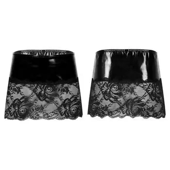 Женская прозрачная кружевная кожаная мини-юбка с низкой талией, клубный танцевальный костюм S