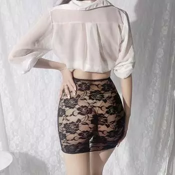 Женская прозрачная сексуальная мини-длинная мини-юбка с запахом для ночного клуба, женские полые кружевные черные плиссированные юбки для женщин, летние 8003-black