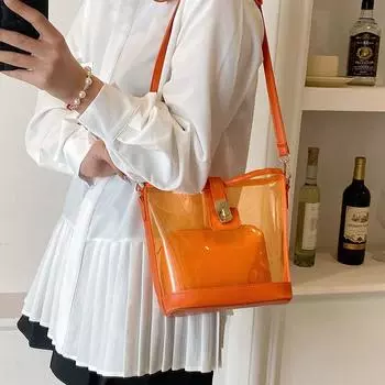 Женская прозрачная сумка на одно плечо цвета конфет, новая летняя модная сумка через плечо, сумка-ведро Jelly