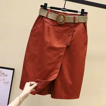 Женская прямая полуюбка с высокой талией, пять брюк, летние удобные дышащие брюки XXXL чёрный