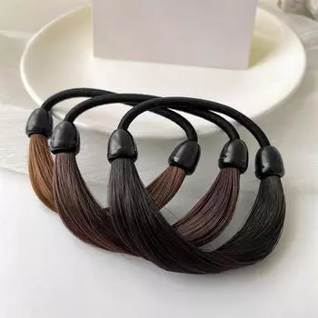 Женская прямая резинка для волос, модный парик, кольца для волос, аксессуары для волос для девочек, имитация парика, резинка для волос, хвостик чёрный