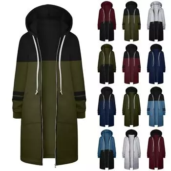 Женская прямая толстовка с капюшоном и молнией с длинными рукавами и цветными блоками XXXL армия зеленый