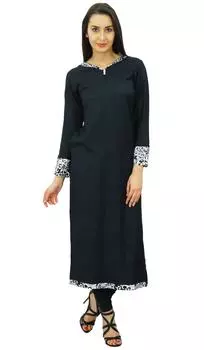 Женская прямая туника из искусственного шелка Bimba Indian Kurti Kurta Повседневная этническая блузка 10 чёрный