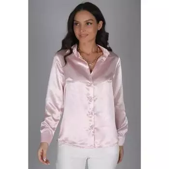 Женская пудровая розовая атласная рубашка с длинным рукавом и отложным воротником, высококачественная блузка, рубашка для отдыха