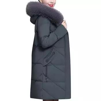 Женская пуховая хлопковая куртка средней длины с большим шерстяным воротником XXXXXXXXL серый