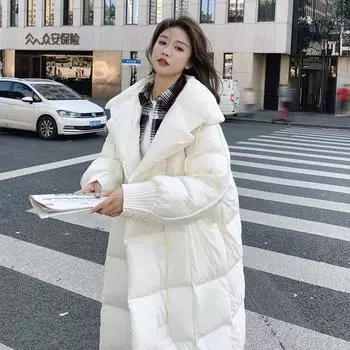 Женская пуховая куртка Chinese play свободная большая стеганая свободная белая пуховая куртка женская зимняя новая длинная утепленная куртка до колена S