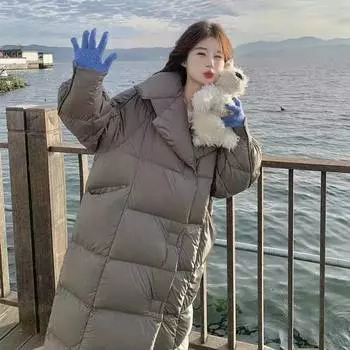 Женская пуховая куртка Chinese play свободная большая стеганая куртка женская зимняя новая длинная утепленная куртка до колена S (90-62.5 kg)