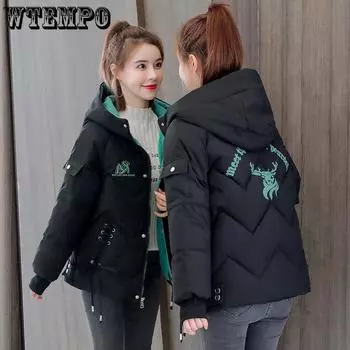 Женская пуховая куртка, короткая зимняя стеганая куртка, толстая стеганая куртка с принтом, свободная куртка большого размера XXL