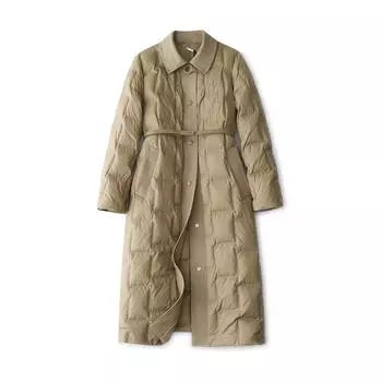 Женская пуховая куртка легкая теплая пуховая куртка нового национального стандарта пуховая анти-сверлильная пуховая кожаная куртка с лацканами утолщенная длинная зимняя куртка S хаки