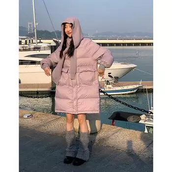 Женская пуховая куртка новая съемная куртка со капюшоном женская свободная куртка из хлопка average size