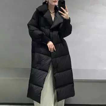 Женская пуховая куртка Пуховик Женская куртка на утином пуху средней и длинной длины Pinghu плотная экстремальная одежда большого размера куртка высокого класса Заводская куртка S (recommended 80-65kg) чёрный