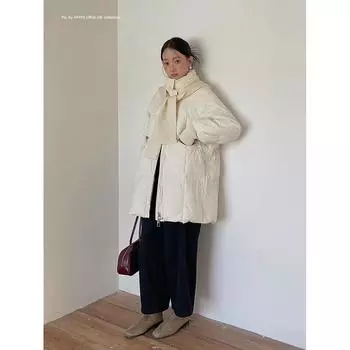 Женская пуховая куртка съемная шаль пуховик хлопковый зимняя новая куртка пальто S80-120 белый