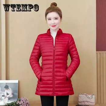 Женская пуховая куртка средней длины, легкая хлопковая стеганая куртка в корейском стиле, тонкая зимняя куртка больших размеров, стеганая куртка XXXL