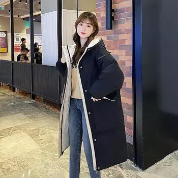 Женская пуховая куртка средней длины, пальто, зимние свободные толстые теплые парки с капюшоном большого размера XXXL чёрный